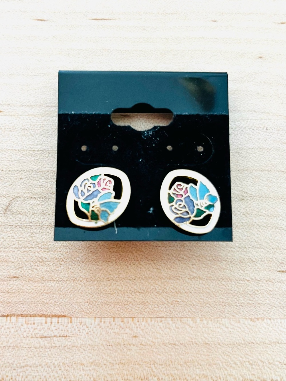 Vintage floral cloisonné enamel earrings - Picture 1 of 2